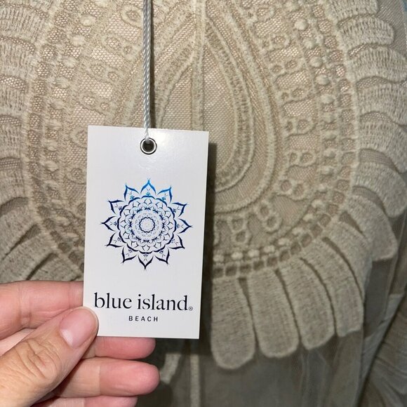 Blue Island Womens Cover Up Size Large Beige Swim Kimono Embroidered Floral New - Picture 7 of 8